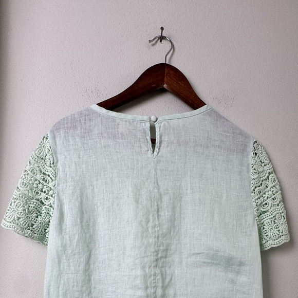 J. Crew Linen & Lace Short Sleeve Blouse Top in Mint Style C3489 Size 10 - Picture 8 of 11